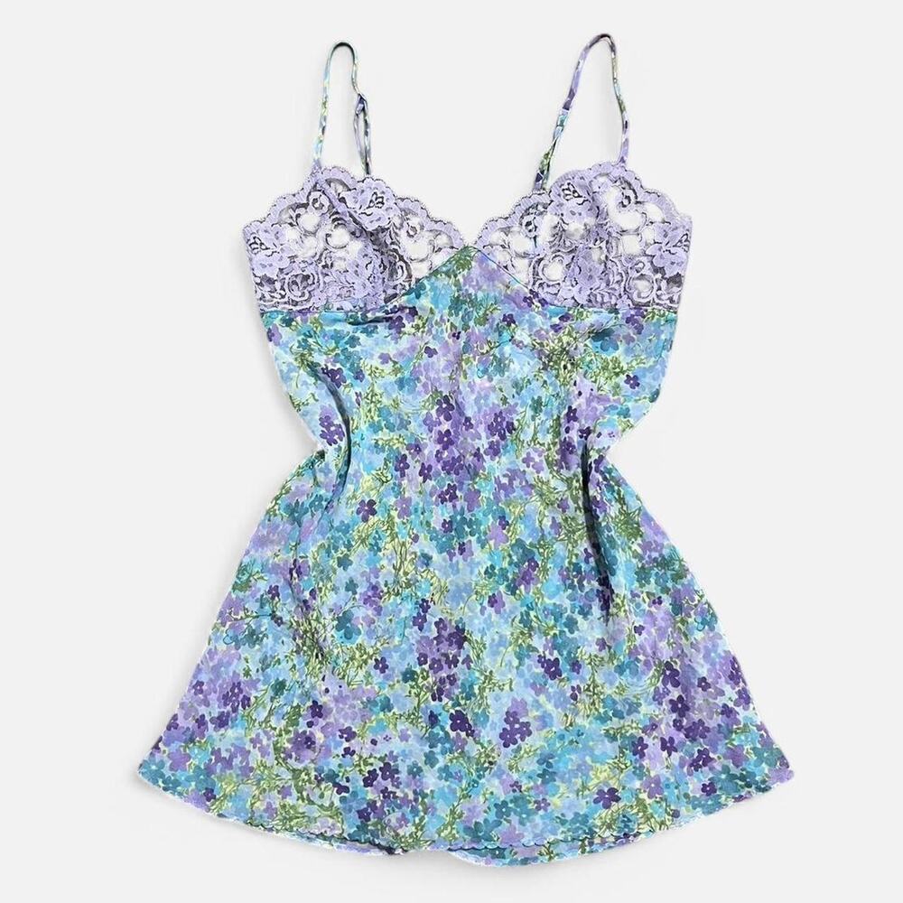 VTG Y2K Victoria's Secret Pastel Floral Spring Lace Tie Back Babydoll Slip S